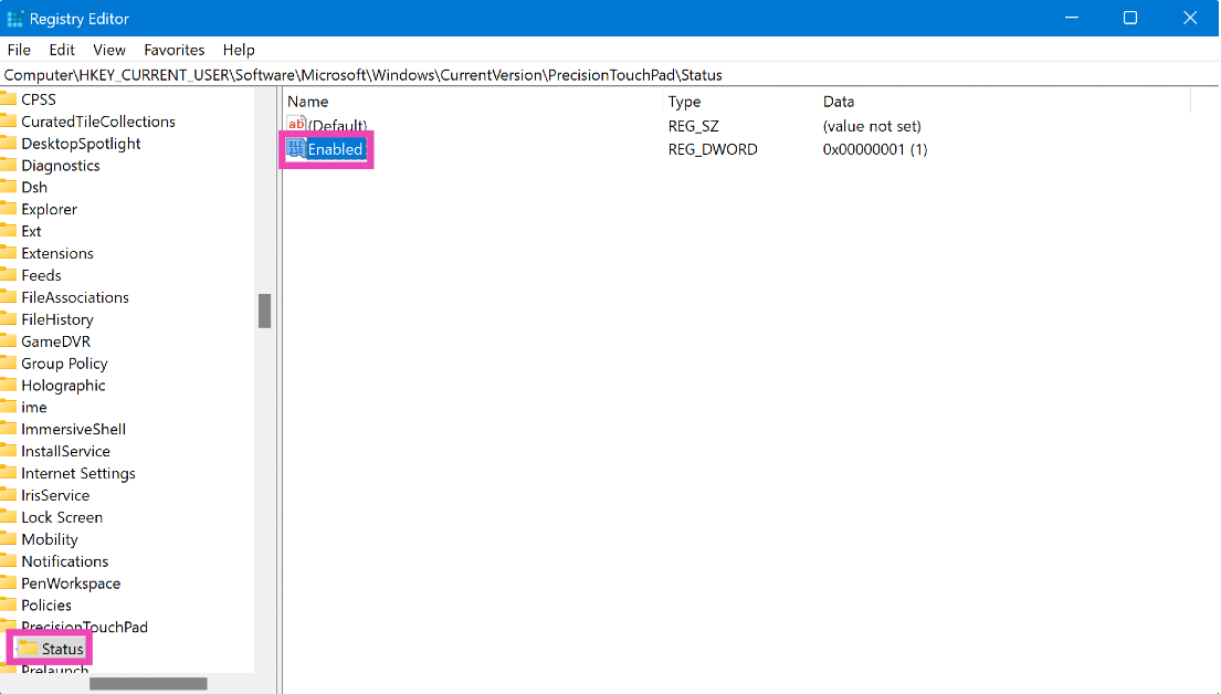 Step 3: Click on the address bar and enter the following address: Top 5 ways to disable the touchpad on a Windows 11 laptop
ComputerHKEY_CURRENT_USERSOFTWAREMicrosoftWindowsCurrentVersionPrecisionTouchpadStatus