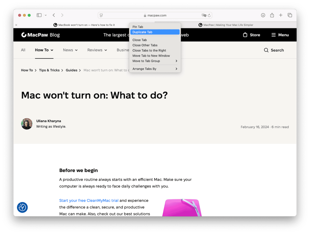 如何在Mac上複製一個選項卡：不同瀏覽器的步驟