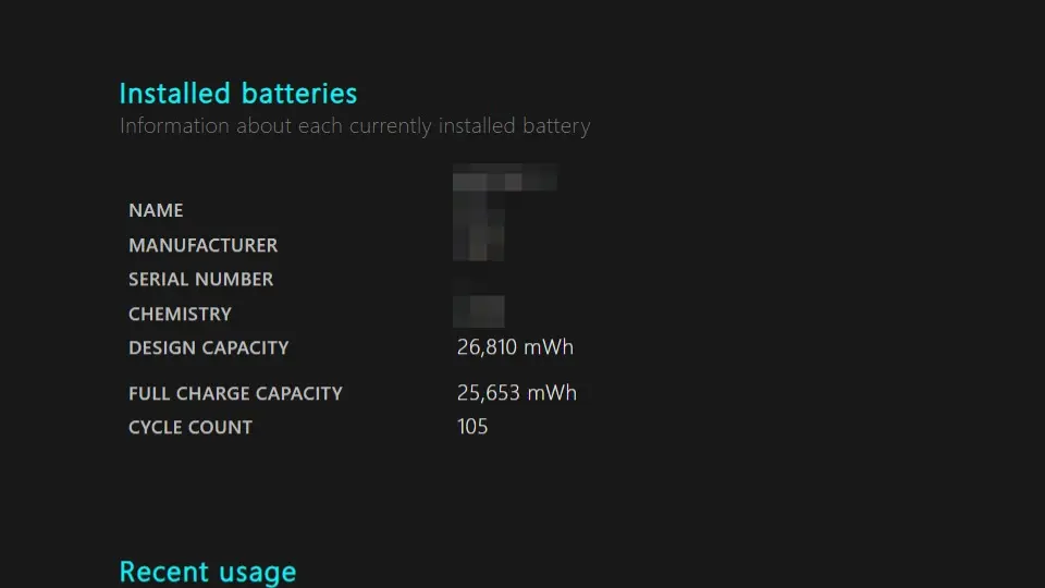 如何检查窗户上电池的“最大容量”和“周期计数”