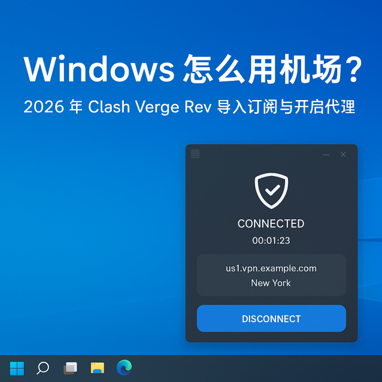 Windows 怎么用机场？2026 年 Clash Verge Rev 导入订阅与开启代理教程