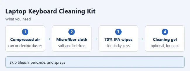 Laptop keyboard cleaning supplies.webp